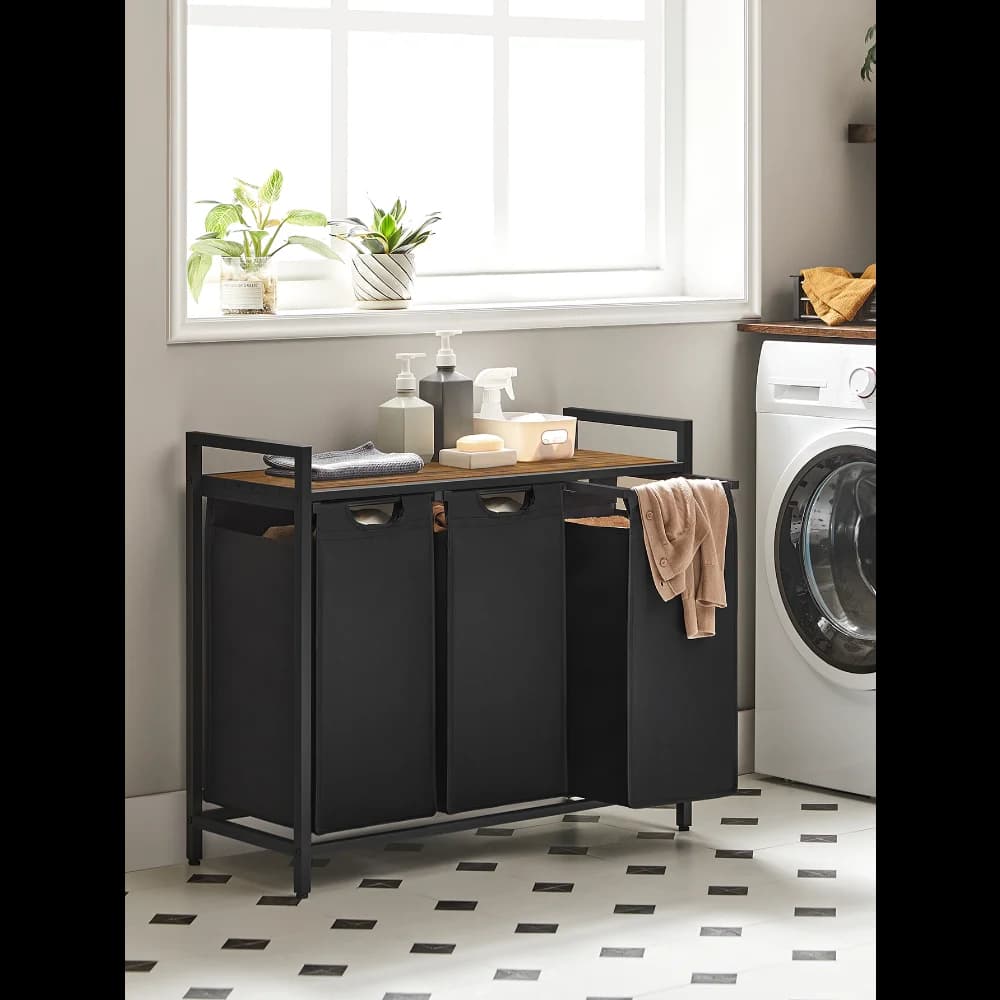 Laundry Hamper, Laundry Basket, Laundry Sorter With 3 Pull-Out And Removable Bags, 1 Storage Shelf, 10 Gal Capacity Per