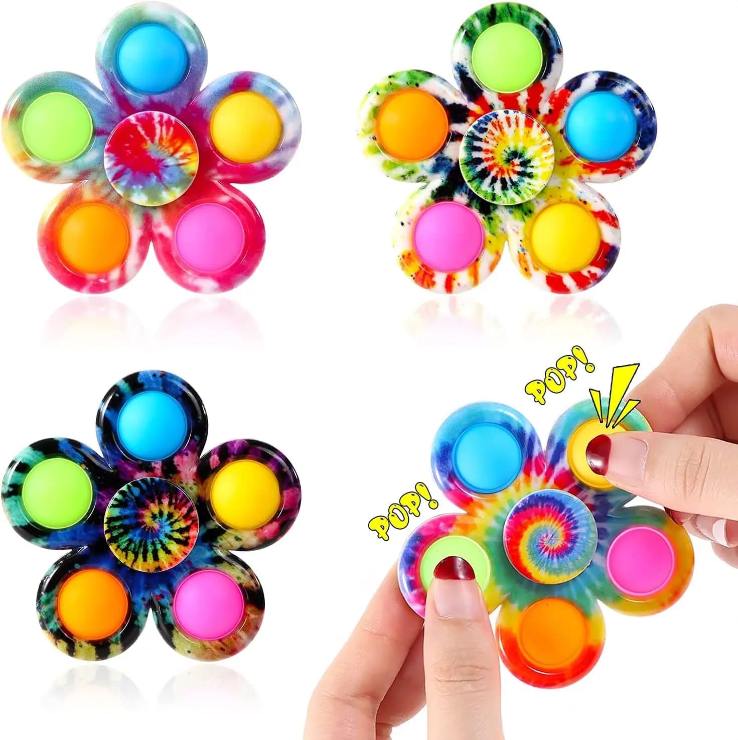 Fidget Spinner Sensoriale Pops Giocattoli da dito Tie Dye Semplice Push Bubble Spinner a mano per ADHD Autismo Ansia Alleviare lo stress Gif