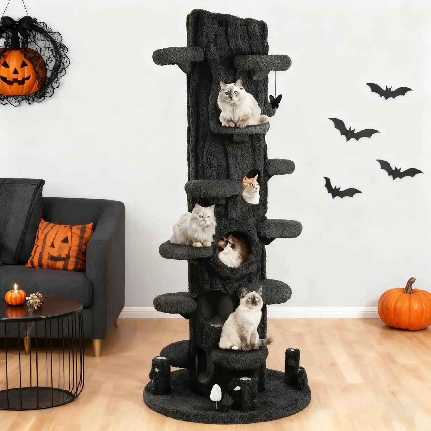 Albero per Gatti da Interno Alto 230 cm, Grande Cuccia con Piattaforma in Peluche, Tiragraffi e Cuscino Superiore, Personalizzabile
