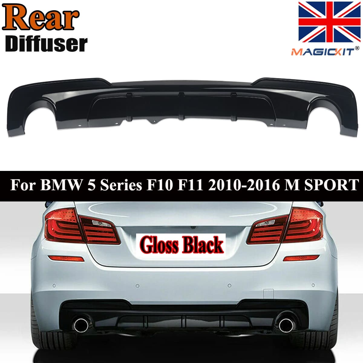Magickit MP Style REAR BUMPER Diffuser LIP For BMW 5 Series F10 F11 535i M Sport 2011 2012 2013 2014 2015 2016 Car Accessories