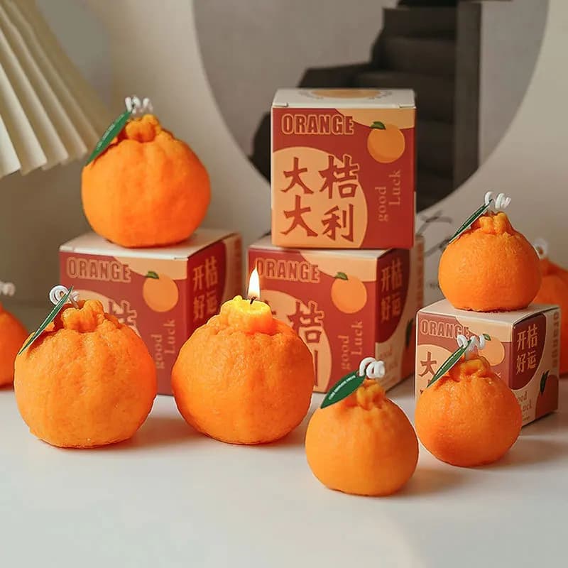 Creative candle for aromatherapy, big, orange-shaped, table ornament, for New Year's and weddings, Dali style