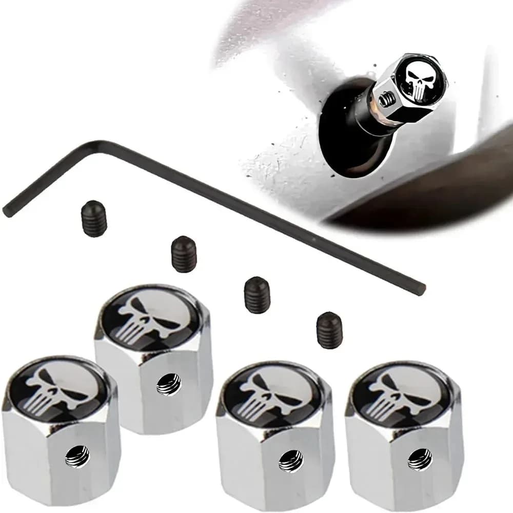 4 pz/set Teschio Auto Ruota Valvola Della Gomma Tappi Stelo, Impermeabile, Ermetico Coperture A Prova di Polvere Car Styling Decor Accessori Auto
