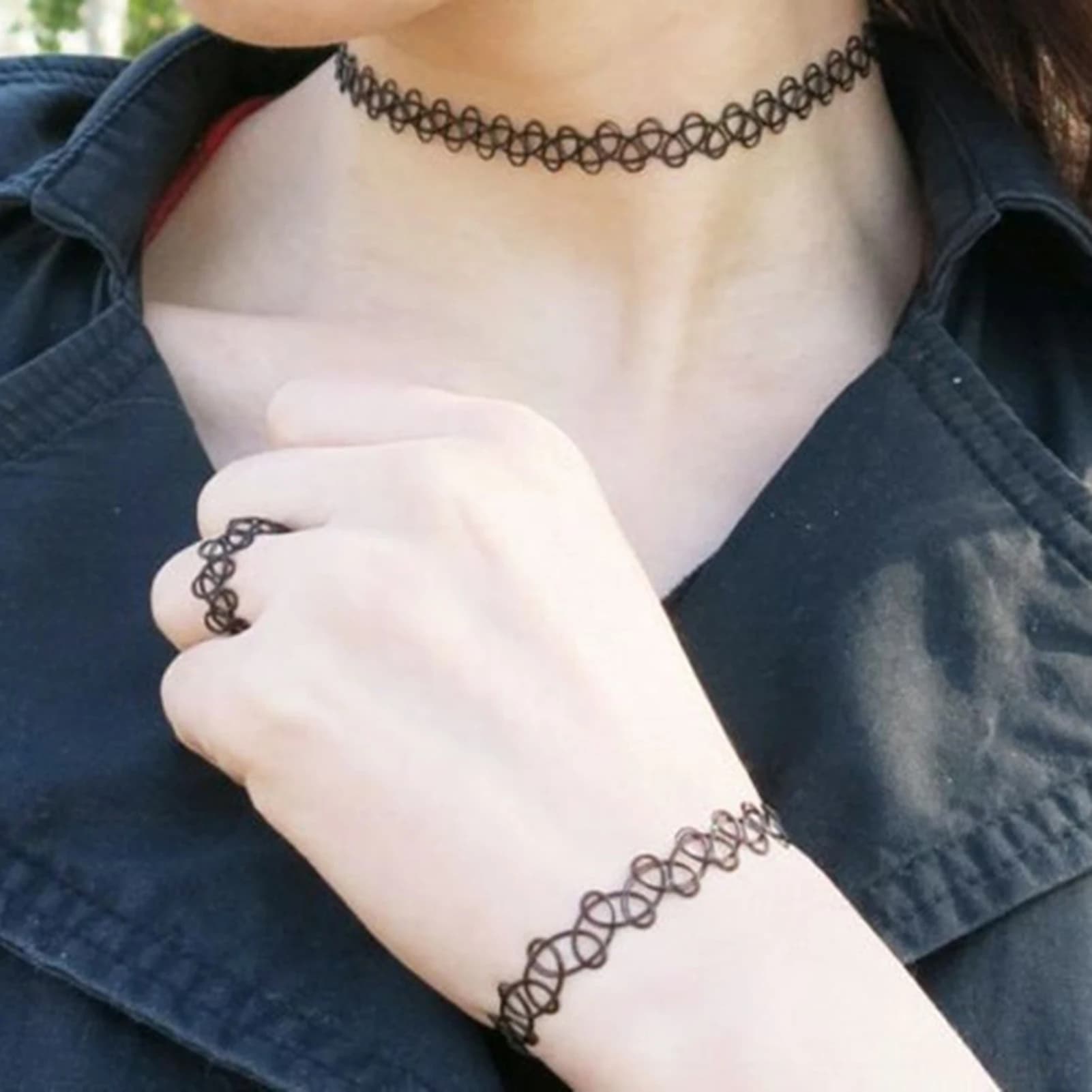 90's Vintage Retro Gothic Elastic Jewelry Women's Handmade Necklace Stretching Summer Style Necklace Cavigliera