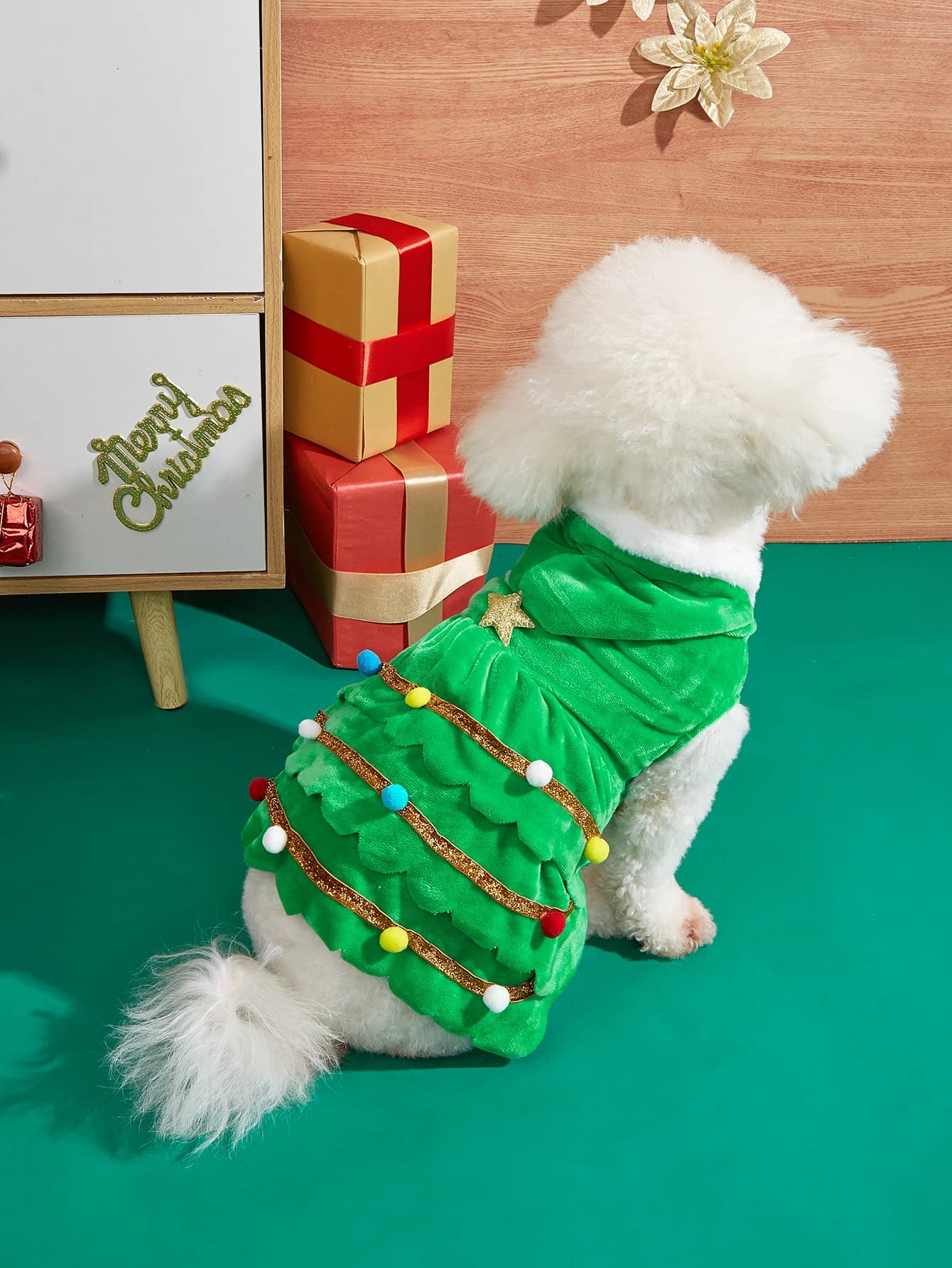 Cane albero di natale Cosplay abiti cucciolo vestito con palla di pelo e stelle cucciolo Fuzzy vestiti Doggie Xmas Party Pet Cat Warm C