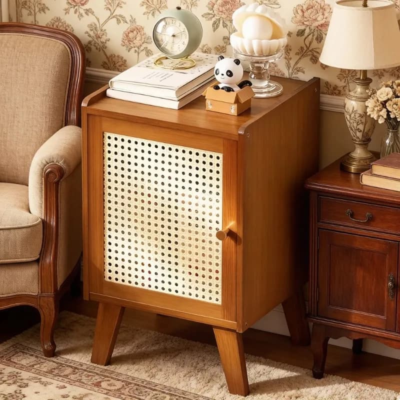 Comodino Moderno e Semplice con Armadietto Contenitore e Robusto Ferma Porta, Elegante Mobile da Comodino per l'Organizzazione Domestica