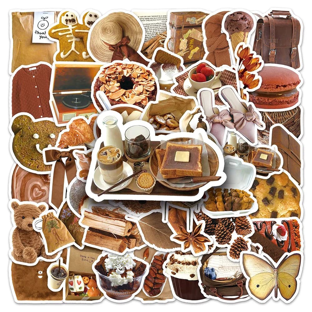 10/30/50pcs Cute Food Brown Sticker Ins Style Cartoon Decals Suitecase Fridge Skateboard Phone Luggage Notebook DIY Decoration