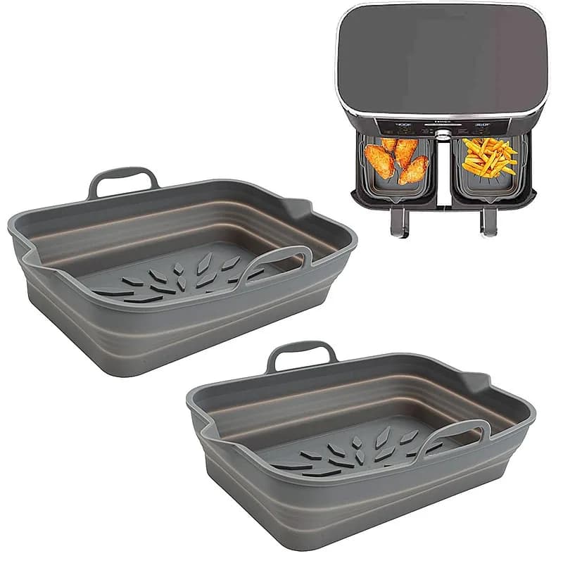 Silicone Air Fryer Oven Baking Tray Rectangle Reusable Liner Basket Nonstick Pizza Mat Insert Dish Pan Accessory
