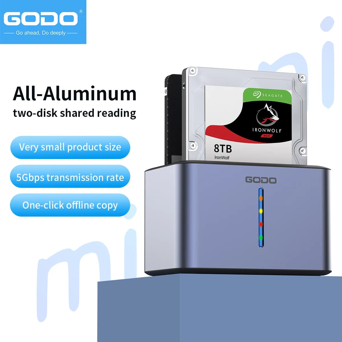 Dock esterno per hard disk SATA da 2,5 pollici GODO a 2 bay, USB 3.0, senza bisogno di strumenti, custodia universale per SSD/HDD, per desktop e laptop, archiviazione esterna.