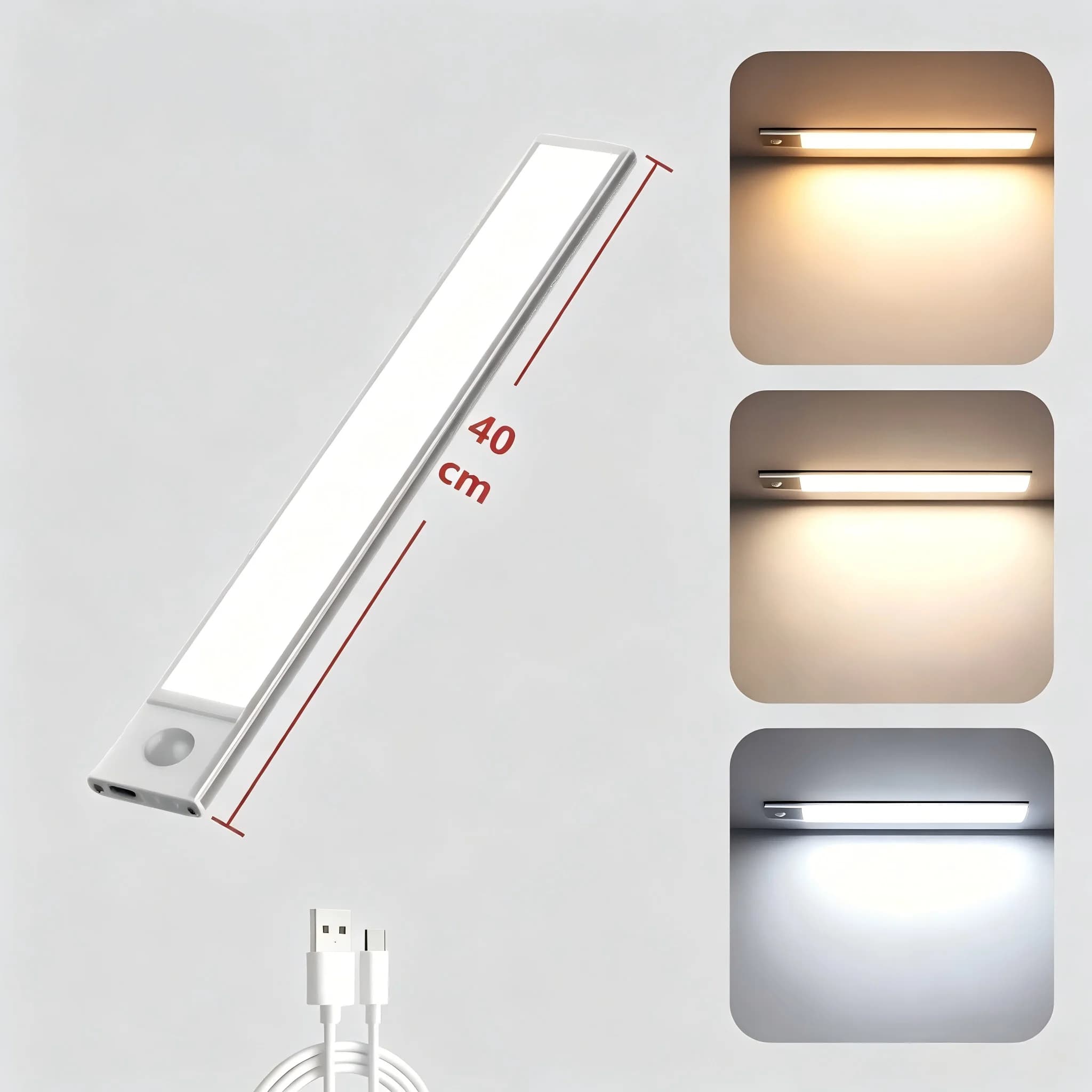 Striscia LED Ricaricabile da 40cm, Lampada Magnetica con Sensore di Movimento per Cucina, Scale, Armadio
