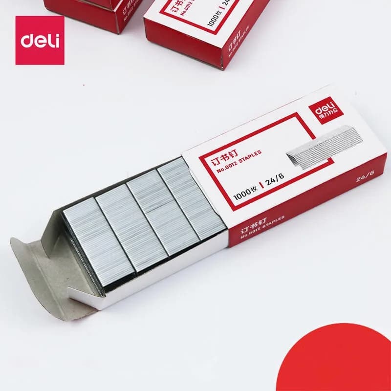 Alta qualità Deli Boxed 1000 pezzi 24/6 graffette metalliche per cucitrice normale Silver Book Nail School Office Supply cancelleria per studenti