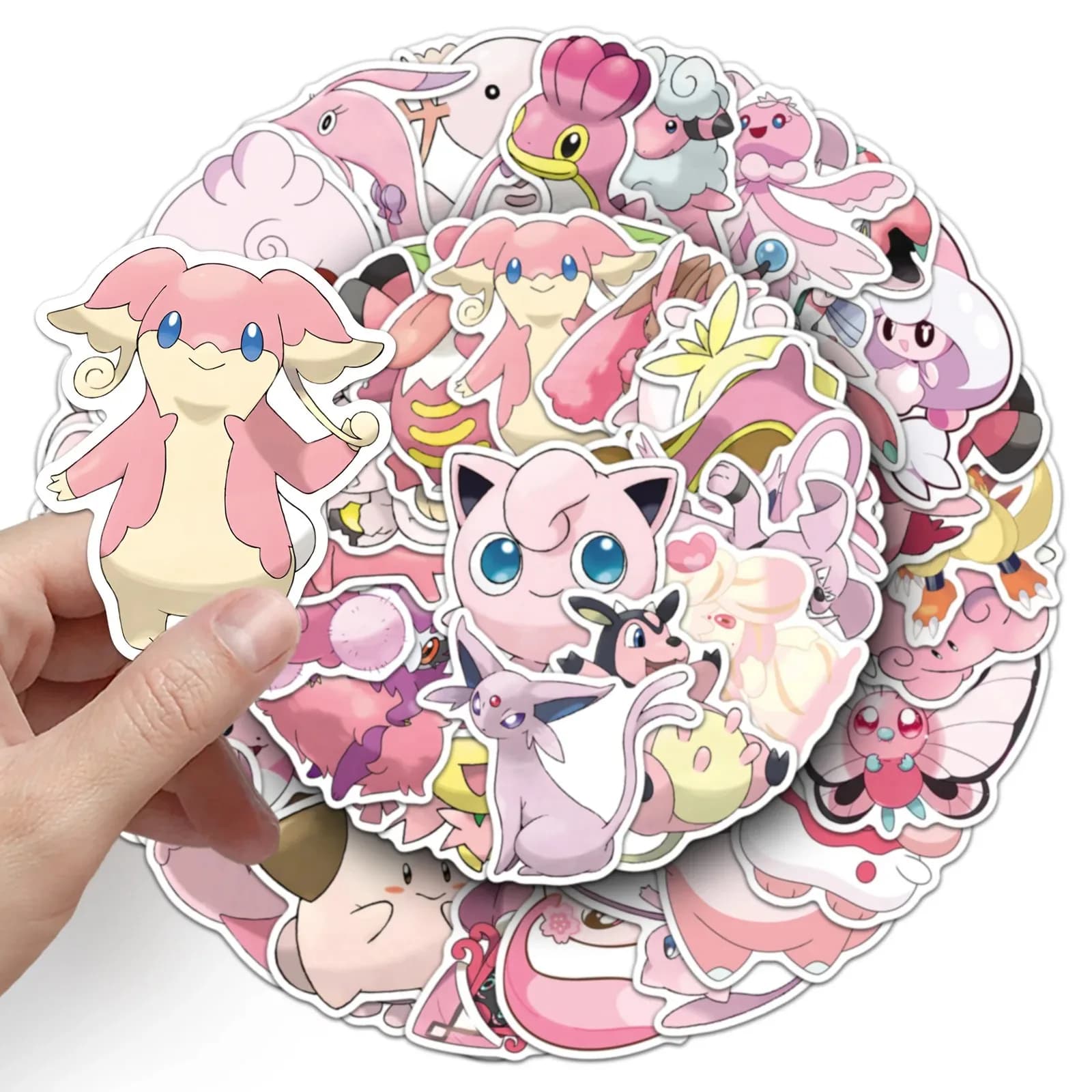 50 Pezzi Adesivi Stile Pokemon Rosa, Sticker Cartoon Raffinati per Telefono, Computer, Notebook, Cancelleria, Fai-da-Te, Giocattoli, Segreti