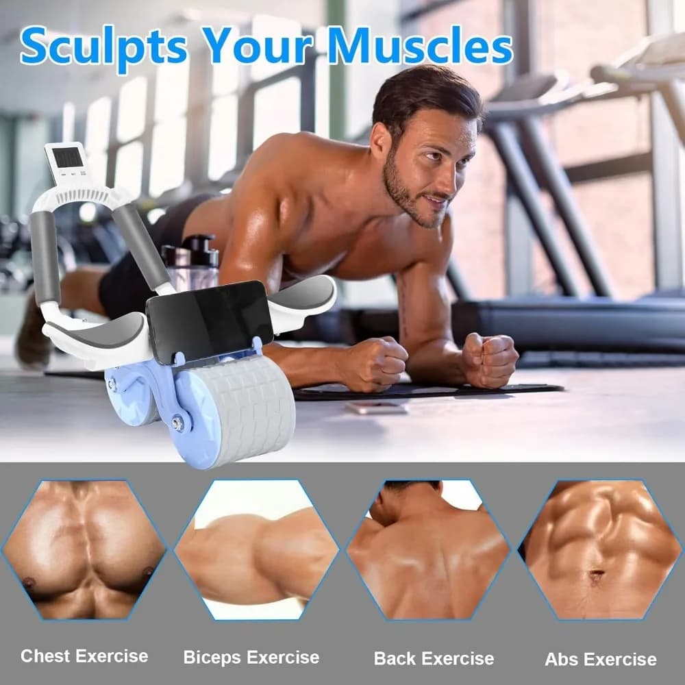 2025 New abdominal wheel with knee and timer mat, automatic rebound abdominal wheel, abdominal exercises roller with elbow