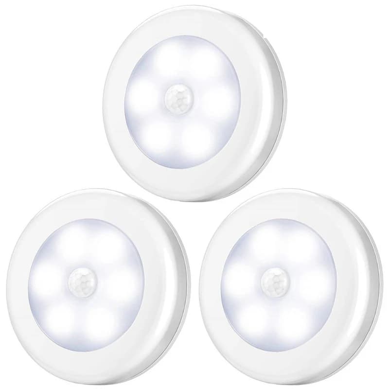 Sensore di movimento rotondo senza fili Luce notturna a LED Lampada da notte per armadio alimentata a batteria Luci da comodino per l'illuminazione dell'armadio di casa della camera da letto