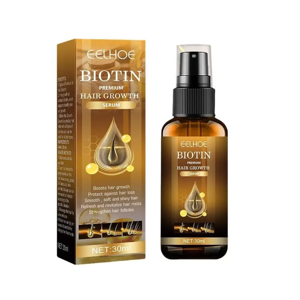 Prodotti per oli essenziali alla biotina Cura dei capelli a crescita rapida Spray anti-perdita di capelli Trattamento del cuoio capelluto per uomini e donne 30 ml