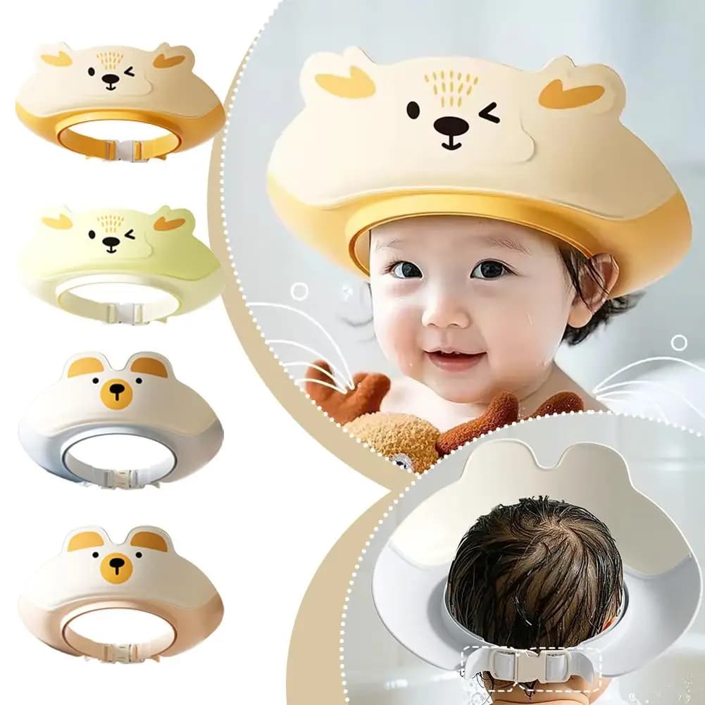 Waterproof children's hat, adjustable, with soft inner ring and upper visor for face protection, safe for children's washing