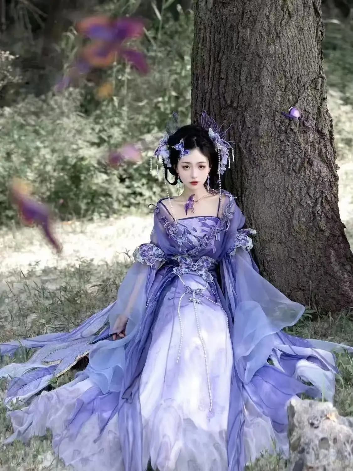 Hanfu Cinese Originale Viola da Donna, Stile Weijin, con Ricamo a Farfalla, Gonna Hezi, Abbigliamento di Nicchia per Cosplay da Dea di Halloween