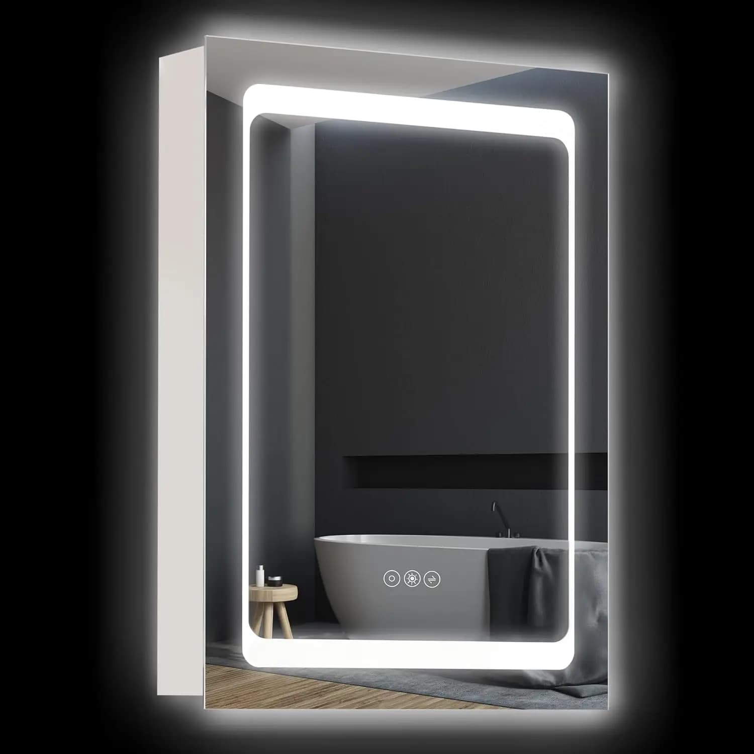 Armadietto Portamedicinali a LED con Specchio da Bagno a Parete, 3 Ripiani, Personalizzabile, con Presa Elettrica