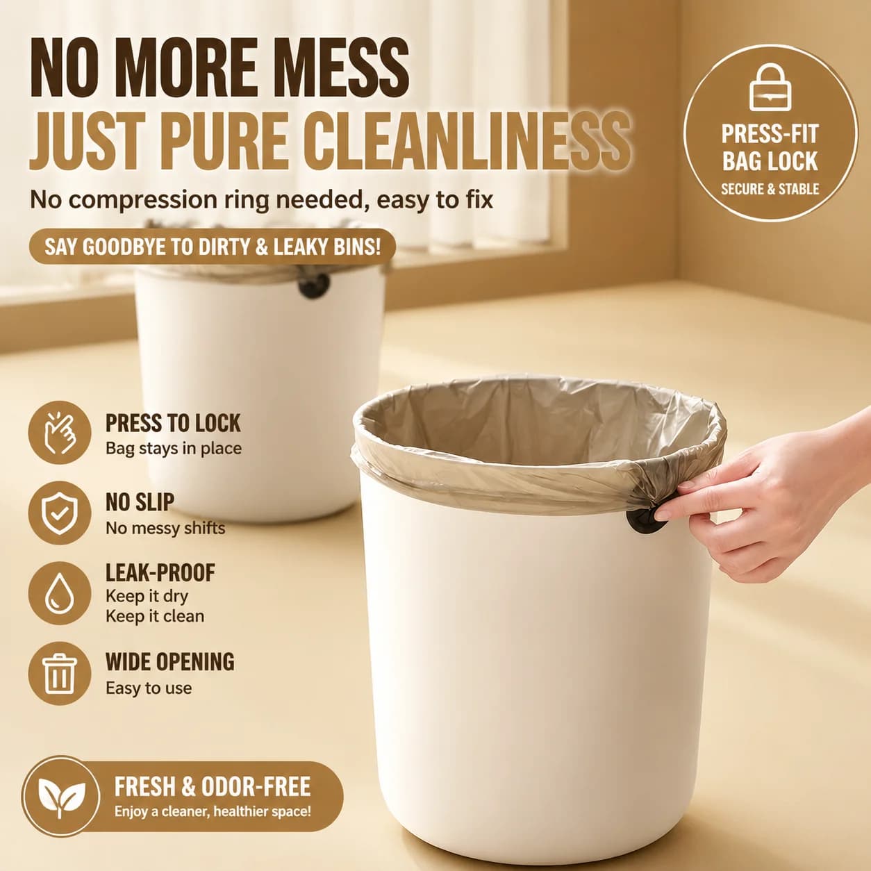 Hands free trash bin, living room, kitchen, bathroom, large capacity, simple trash bin, uncovered garbage bin