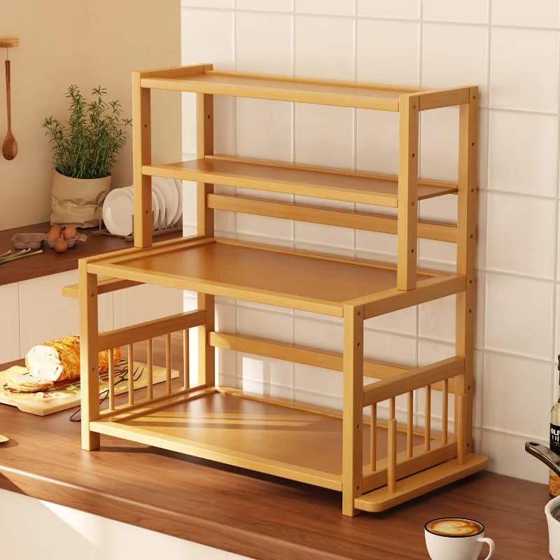 Bamboo Kitchen Shelves Household Seasonings Desktop Storage Organizing Racks Multi-layer Cutting Boards Knives Tableware Storage