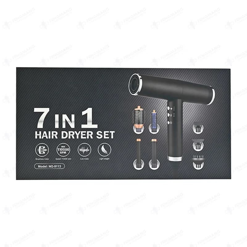 Fengmang Viaggio domestico Multifunzione Professionale 7 in 1 Personalizza Asciugacapelli ionico negativo e set di spazzole ad aria calda