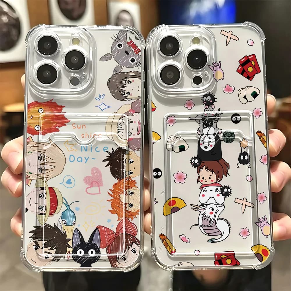 Anime Cute Totoros College New Card Hold Phone Case For Xiaomi 13 12 12T 11 Lite Poco M5 M4 X5 X4 X3 Pro NFC 4G 5G Clear Cover