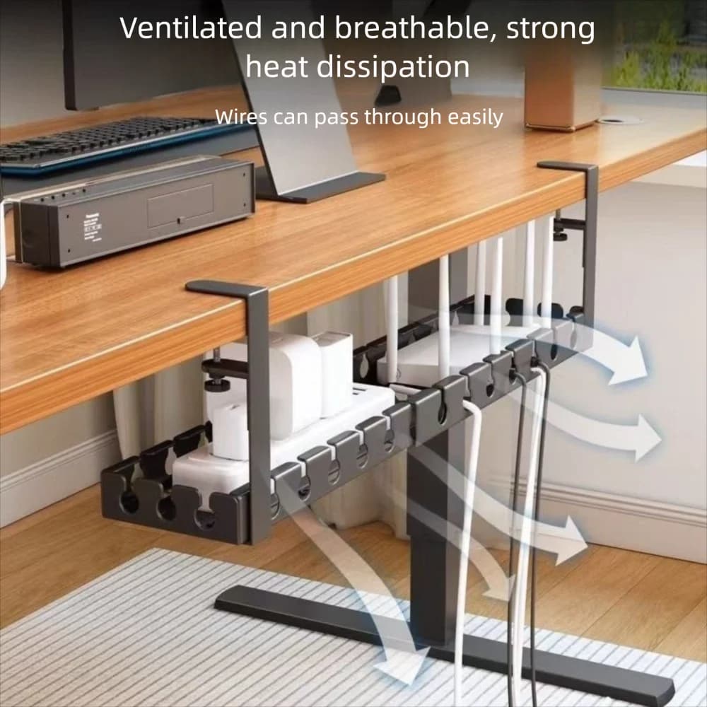 Extendable Under Desk Cable Management Tray No Drilling Sturdy Cable Tray Wire Organizer Adjustable Clamps