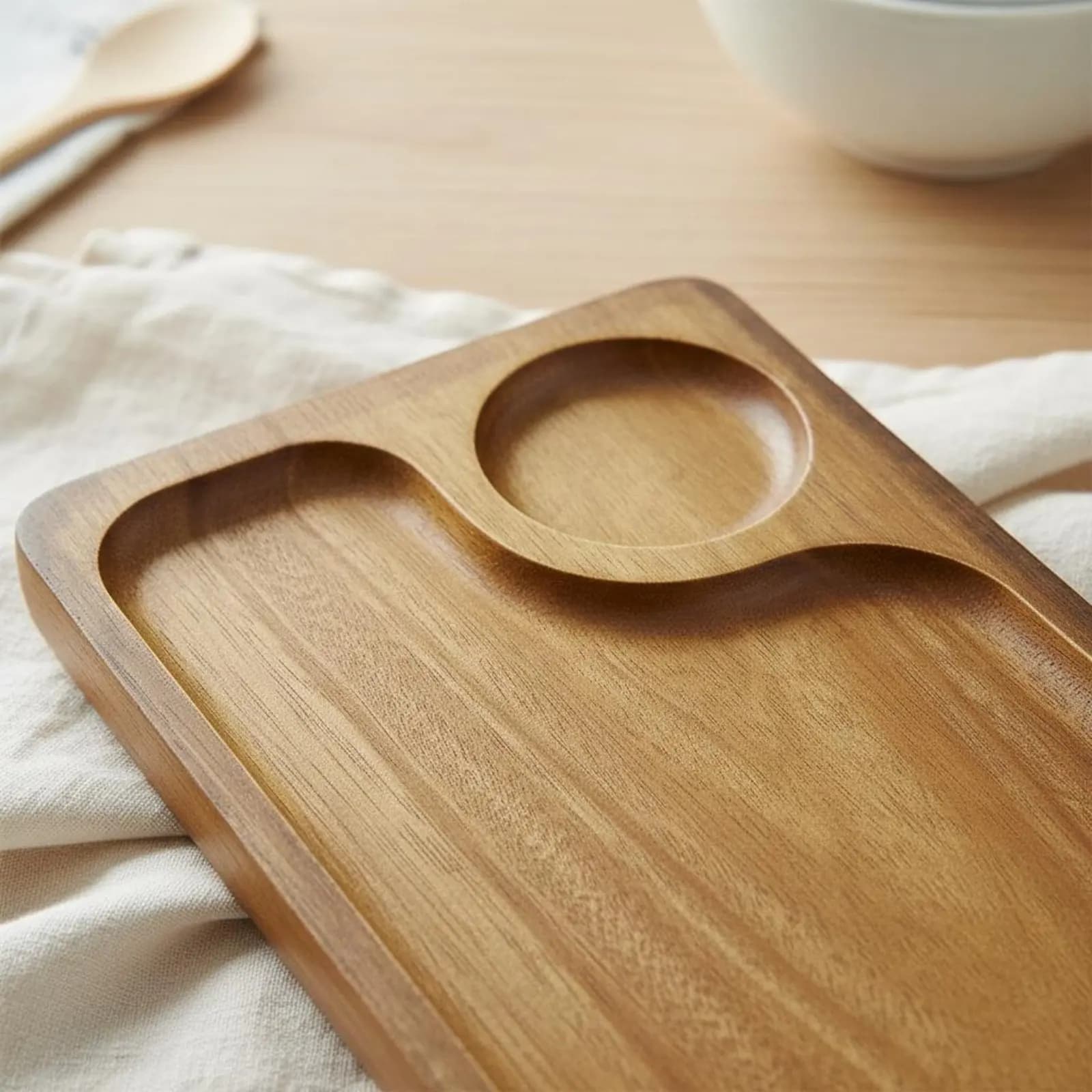 Vassoio in Legno di Acacia Lucidato a Mano, Design Giapponese, Piatto per Snack, Piatto Rettangolare in Legno, Stoviglie Multiuso per la Casa