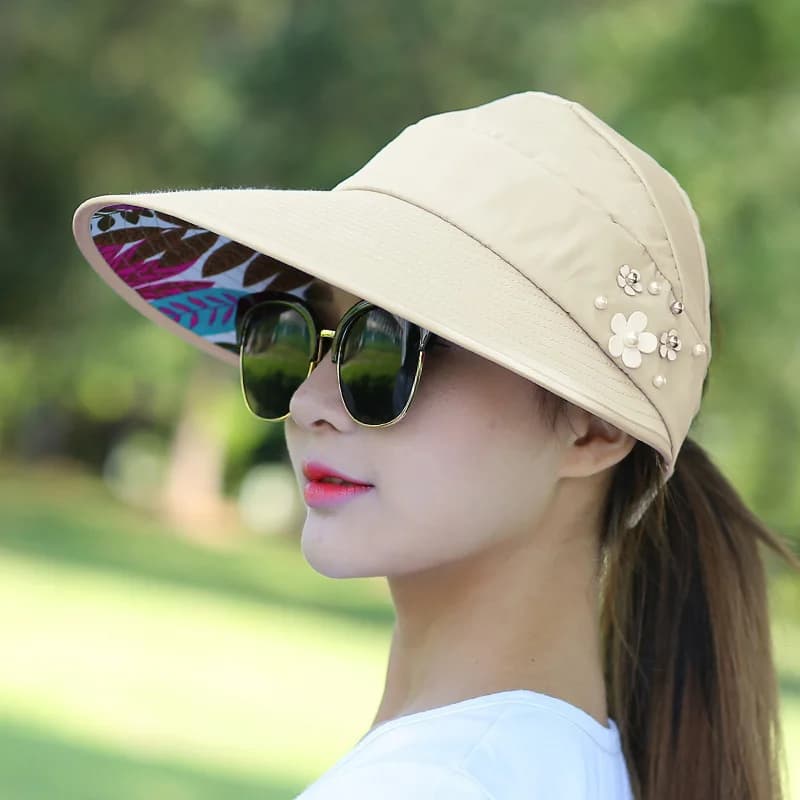 Women Sun Hat Beach Hat Wide Brim UV Protection Casual Visors Foldable Cap For Outdoor Foldable Breathable Cap