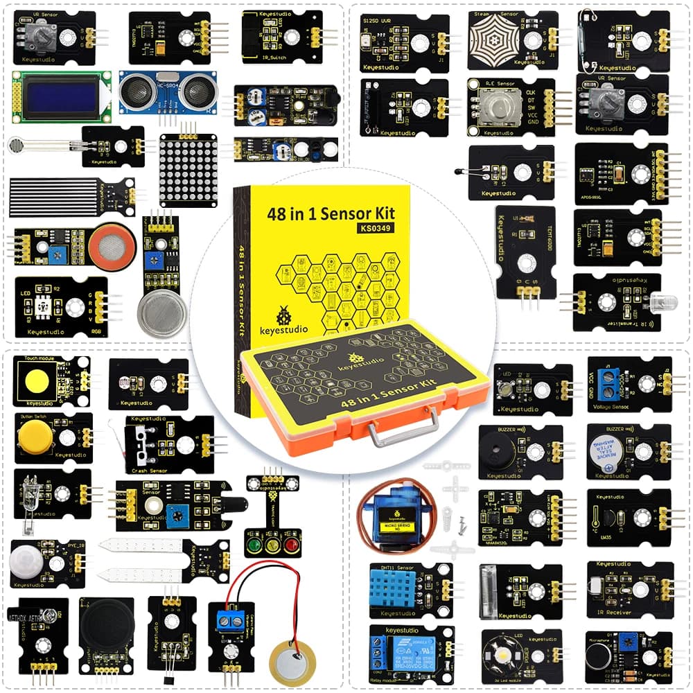 Kit di Sensori 48 in 1 Keyestudio per Arduino UNO/2560Mega, Kit Completo per Progetti Fai-da-Te + 48 Codici di Progetti