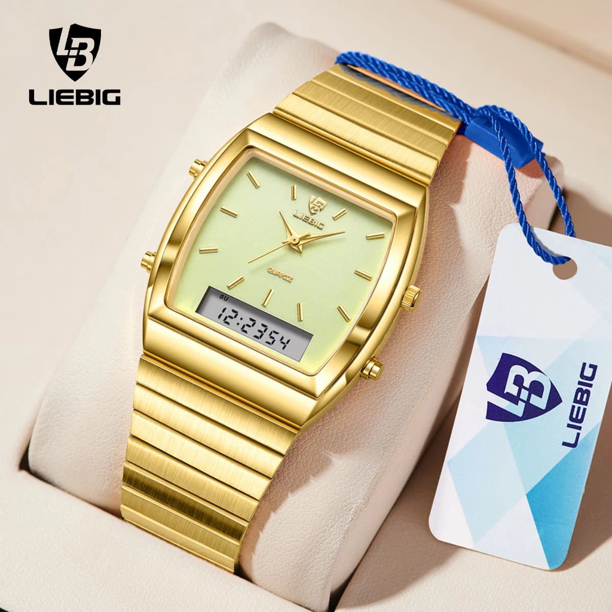 LIEBIG Business Digital watches with double display for men Fashionable wrist watches Time week Waterproof quartz watch Relogio Masculino