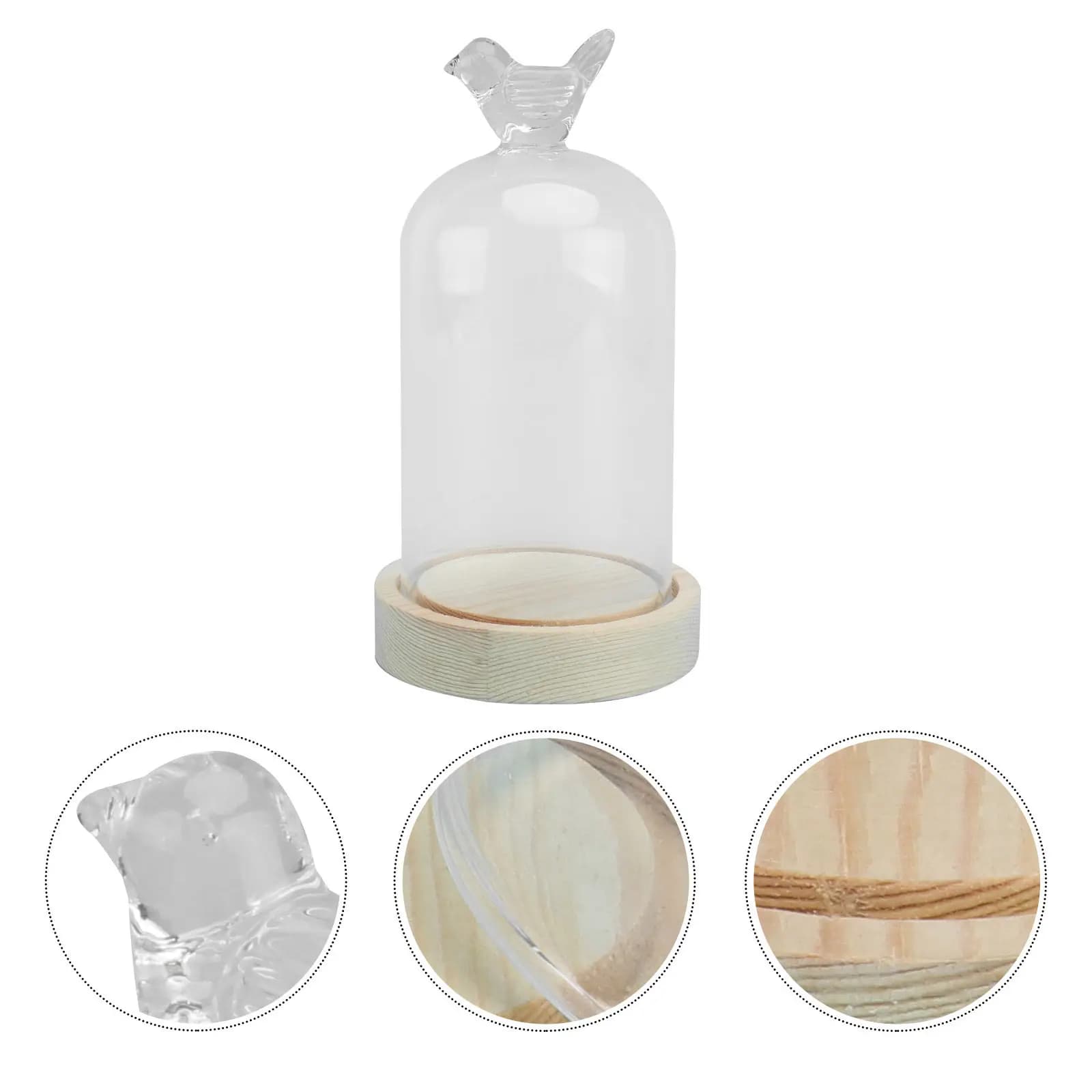 1Pcs Mini Glass Dome Cover Bird Style Elegant Clear Glass Display Dome for Artificial Plants Eternal Flowers Collectibles Shelf