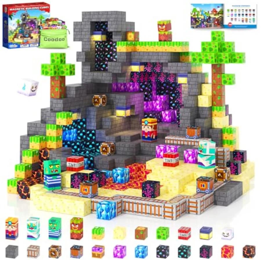 Magnetic Blocks, Build Mine Magnet World Set for Ages 4-8, Magnetic Tiles Toddler Outdoor Toy STEM Construction Building Blocks