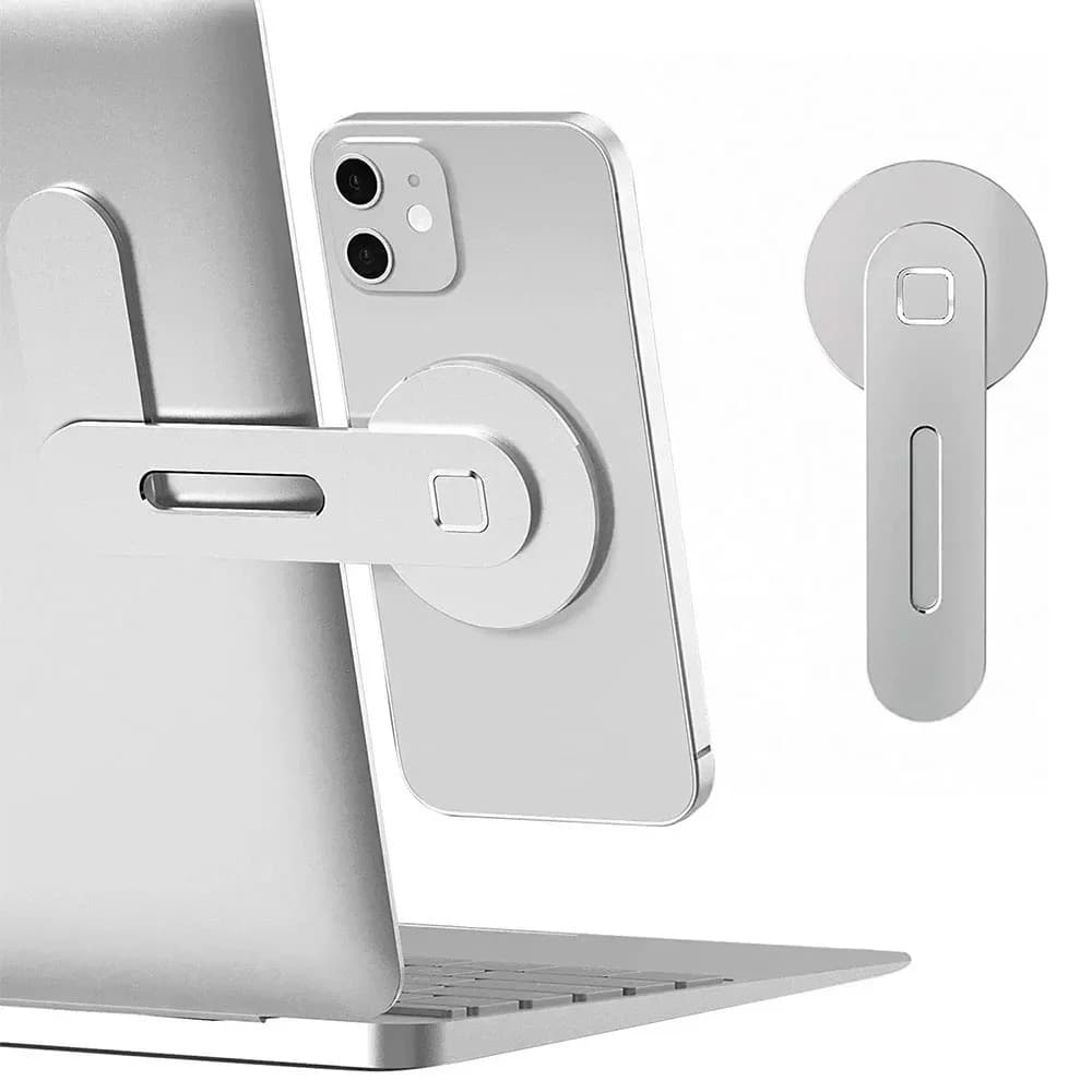 Magnetic Laptop Cell Phone Holder Slim Foldable Computer Monitor Side Stand Mount Adjustable Angle Rotation Self-Adhesive Bracke