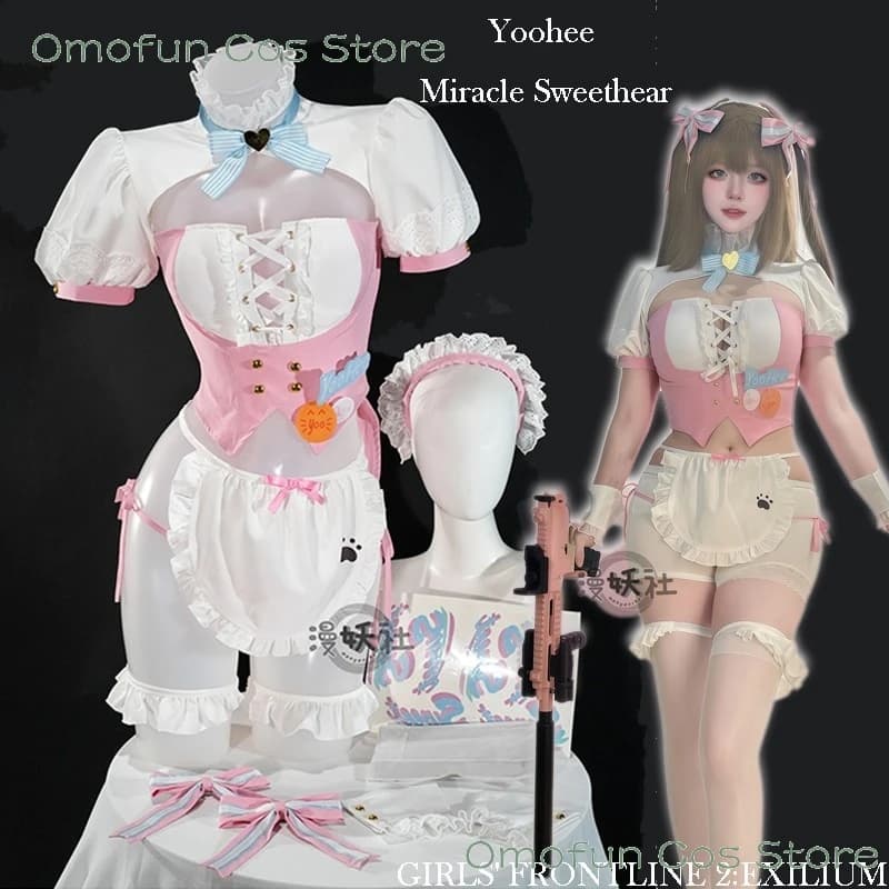 Yoohee Cosplay Cameriera Vestito Gioco GIRLS' FRONTLINE 2:EXILIUM Miracle Sweethear Costume da donna Festa di Halloween Vestiti sexy Parrucca