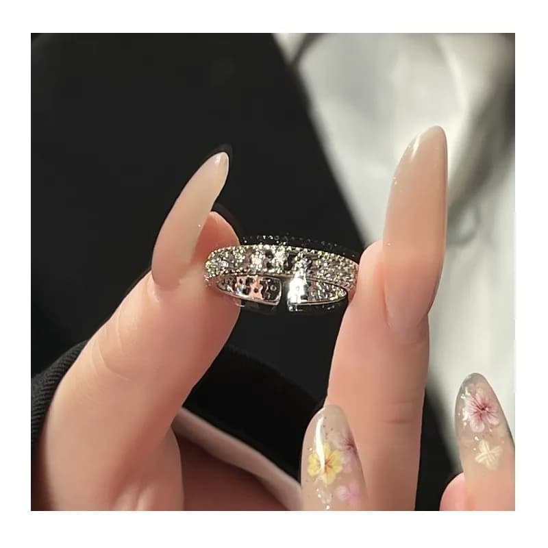 Light Luxury Temperament Row Diamond Ring Women's French Niche High-end Commuting Opening Adjustable Zircon Index Finger Ring