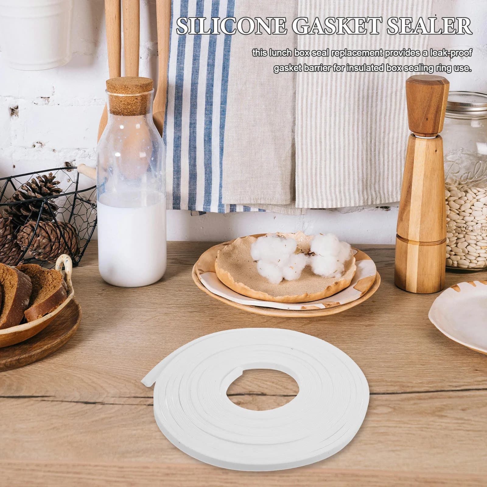 Cuttable Silicone Lunch Box Seal Strip 16Ft Leak-Proof Replacement Gasket High Elasticity Airtight Ring for Food Storage Bento