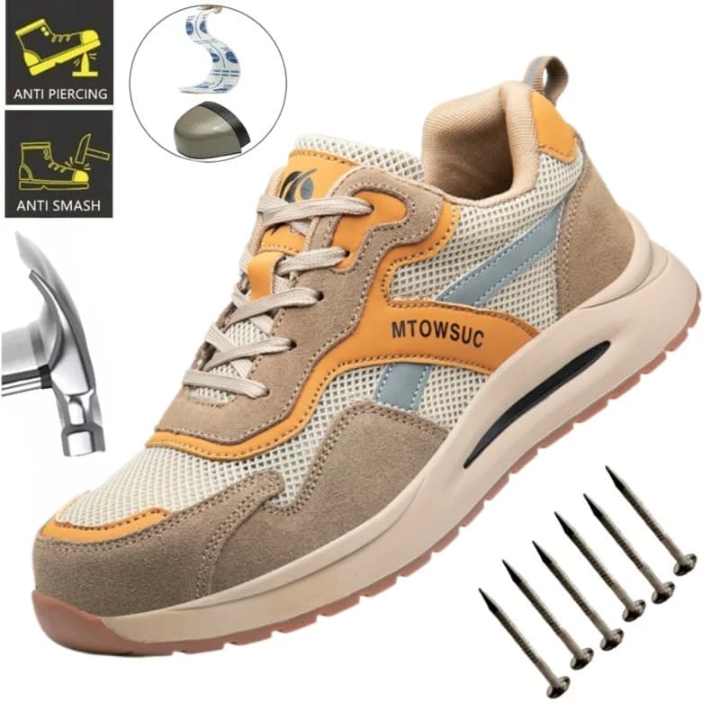 Perforated mesh for breathability Functional Shoes, Anti-Slip, Anti-Smashing Steel Toe, Men's Safety Shoes Work Shoes Sneakers