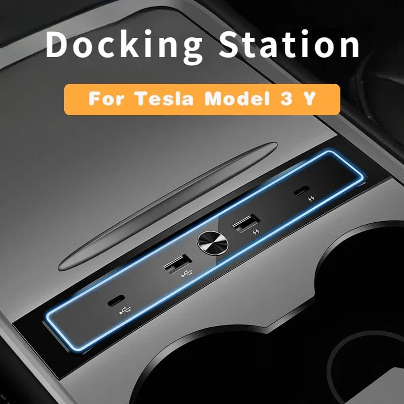Docking Station for Tesla Model 3 Y 2 in 4 Charger Quick Extension Converter 27W Adapter for Central Console Smart USB Hub for Car