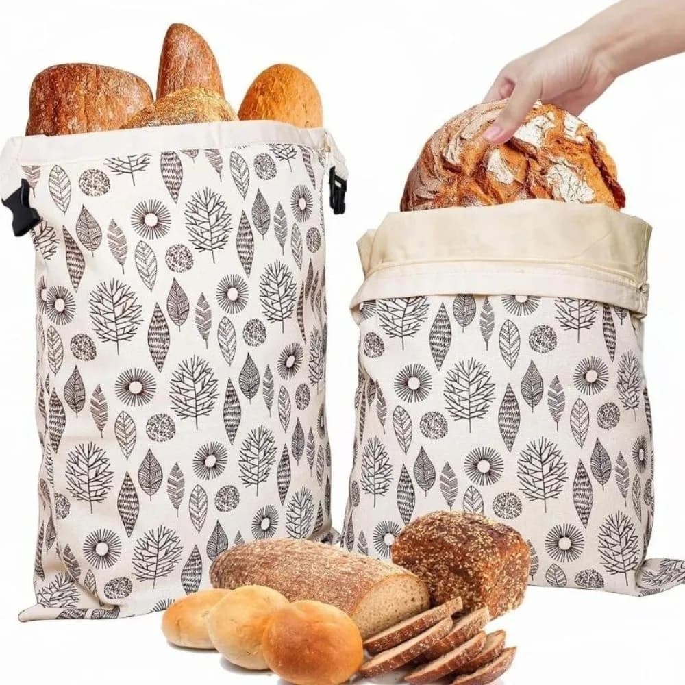 Reusable Beeswax Bread Bags Beeswax Coated Lock Closure Fresh-Keeping Bread Bags 43*33cm Cotton Fabric Bread Storage Bags