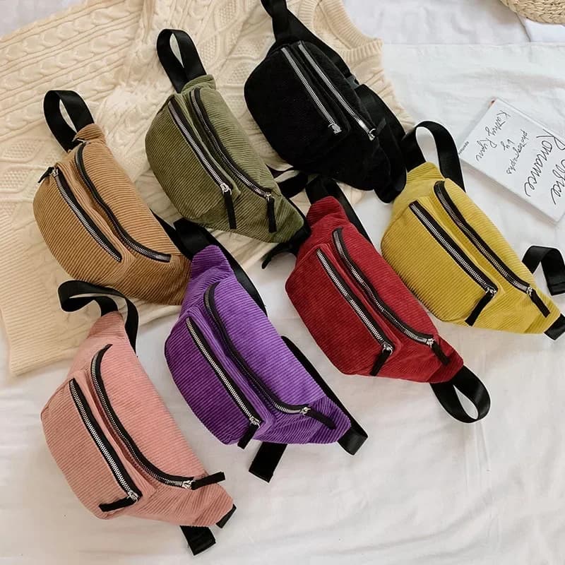 Borse a tracolla in velluto a coste da donna, marsupi sportivi a mezzaluna, borse a cintura alla moda per cellulare da donna