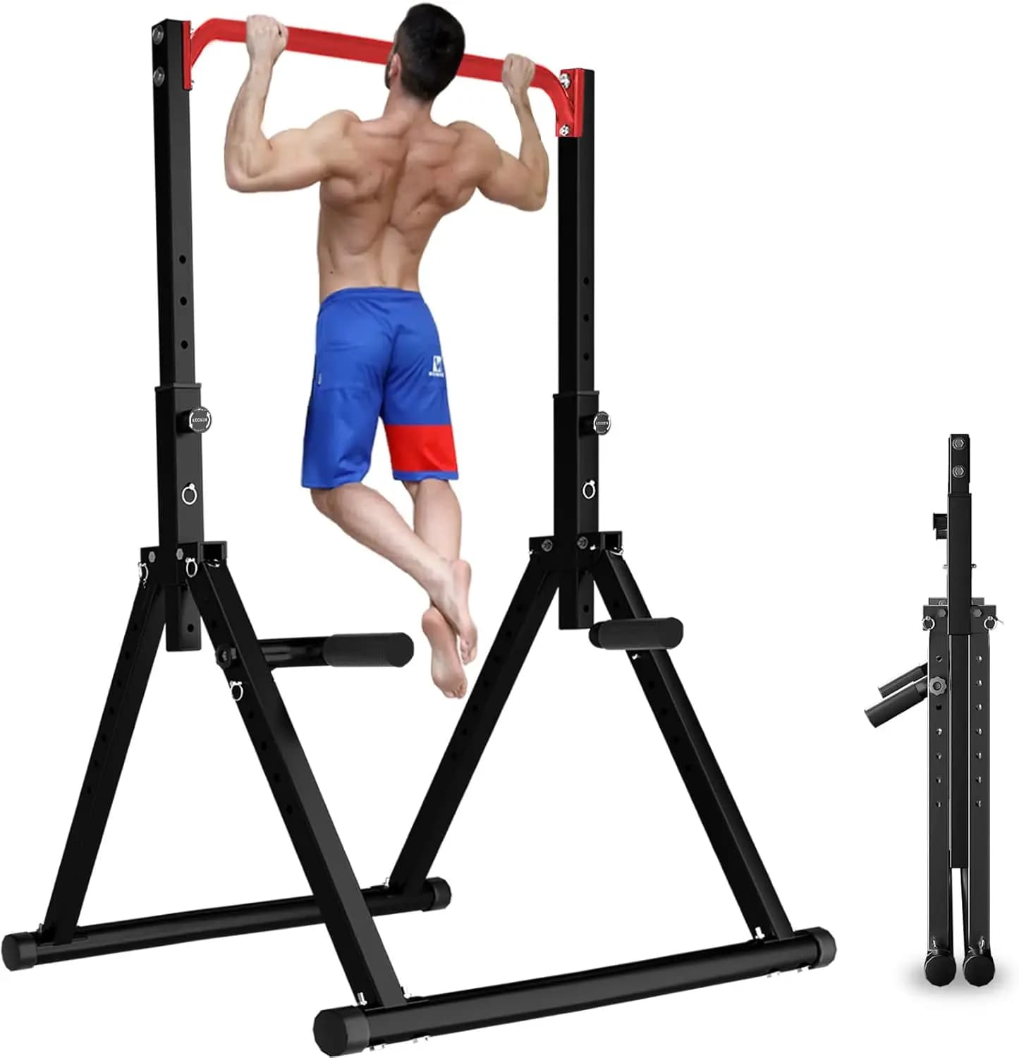 Torre Multifunzione Pieghevole per Trazioni e Dip, Regolabile, Attrezzatura per Allenamento di Forza in Palestra