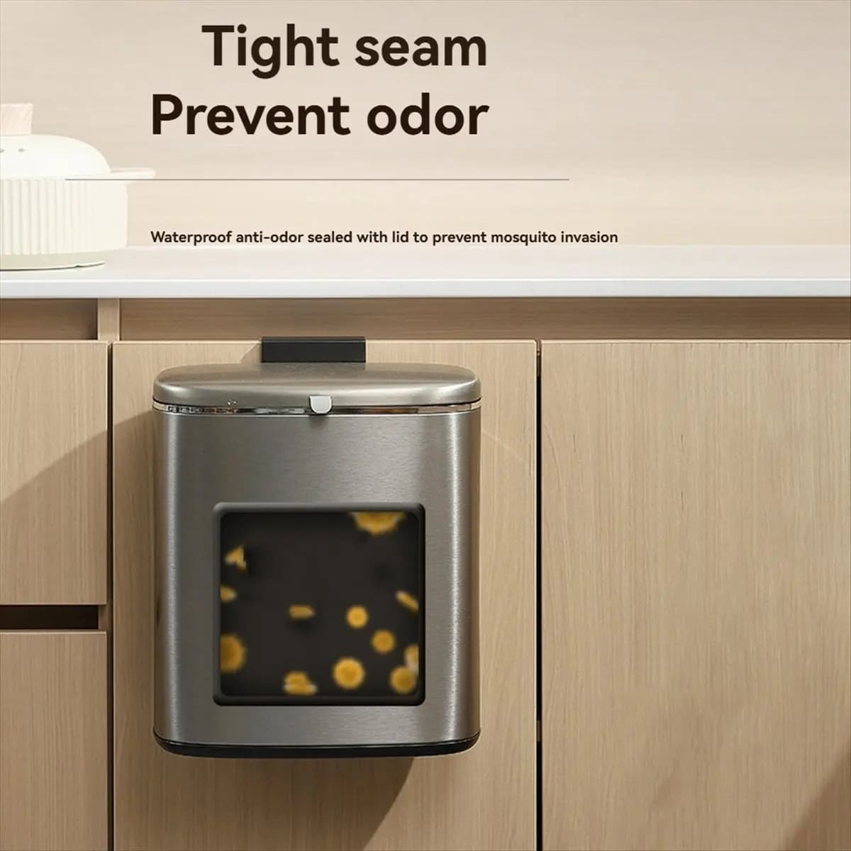 (ABLP) Cestino per rifiuti da appendere da 8 litri per anta di armadio da cucina con coperchio, bidone per rifiuti da parete, contenitore per compost bianco