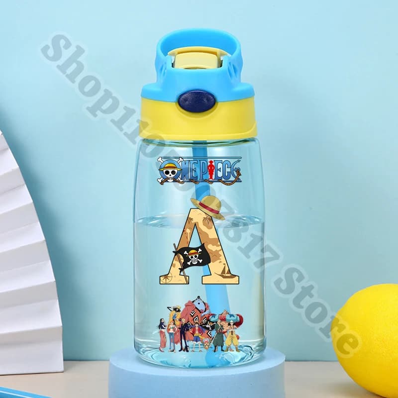 Contenitore Portatile per Succhi per Bambini, Bottiglia d'Acqua in Plastica Anime One Piece per Ragazzi, Bicchiere per Bevande Fredde con Cannuccia, Regalo