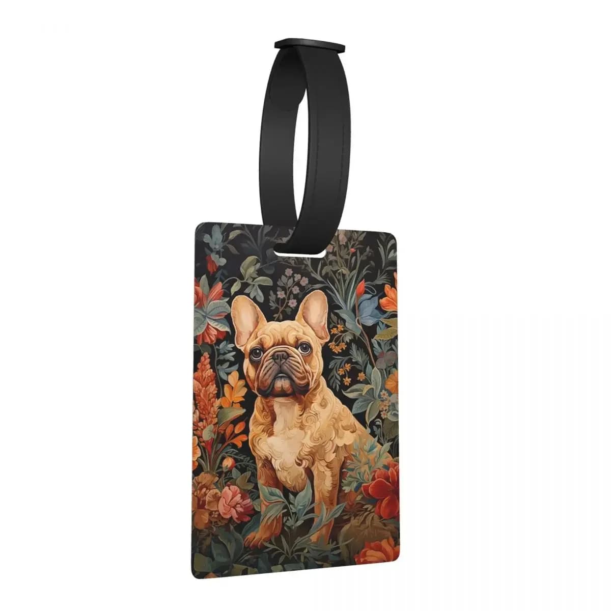 Bulldog francese cane in un William Morris stile giardino etichette per bagagli moda bagaglio d'imbarco etichetta porta etichette ID nome indirizzo