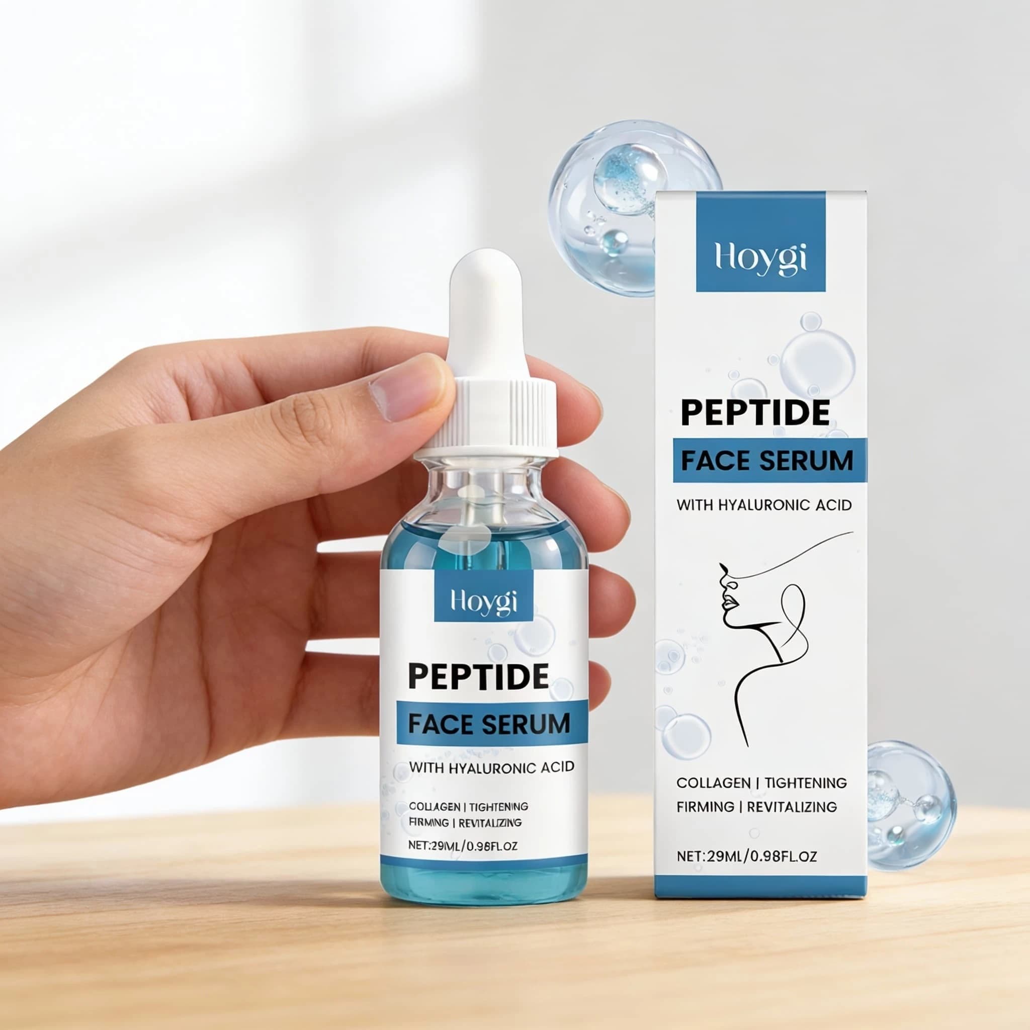Korean Face Serum with Copper Peptides, Hyaluronic Acid and Collagen, Light Hydrating, Anti-Rughe