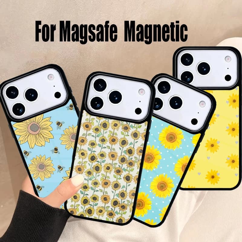 Custodia per iPhone con Girasole Giallo, Compatibile con MagSafe Wireless, per iPhone 17 Air 16e 15 14 13 12 11 Pro Max Plus