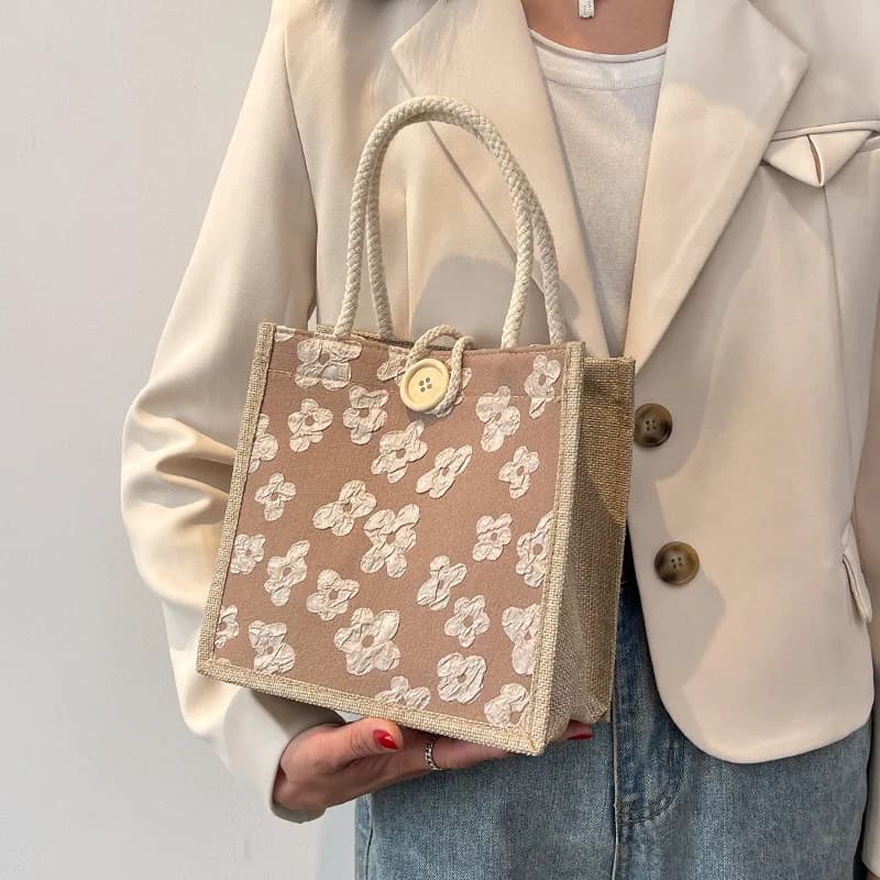 Borsa Bento in Lino da Donna, Borsa per il Tempo Libero, Borsa per Mamme, Borsa Giapponese in Lino per Studenti, Porta Pranzo da Trasportare a Mano
