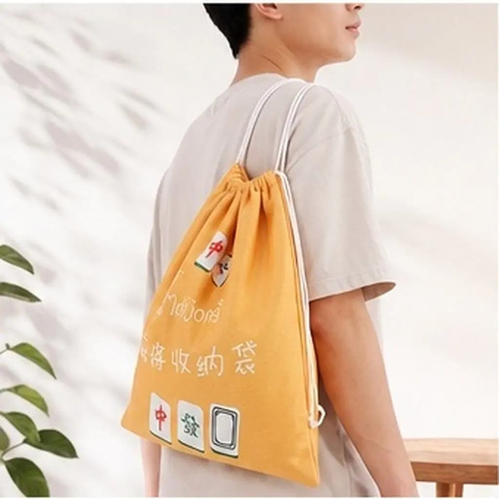 Fabric Mahjong Storage Pouch Large Drawstring Bag Portable Organizer for Mahjong Tiles Board Game Storage Majhong Bag