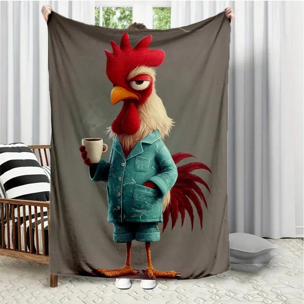 Simpatico pigiama con motivo a gallo, coperta stampata in flanella, adatta a tutte le stagioni, adatta per divano da ufficio e viaggi