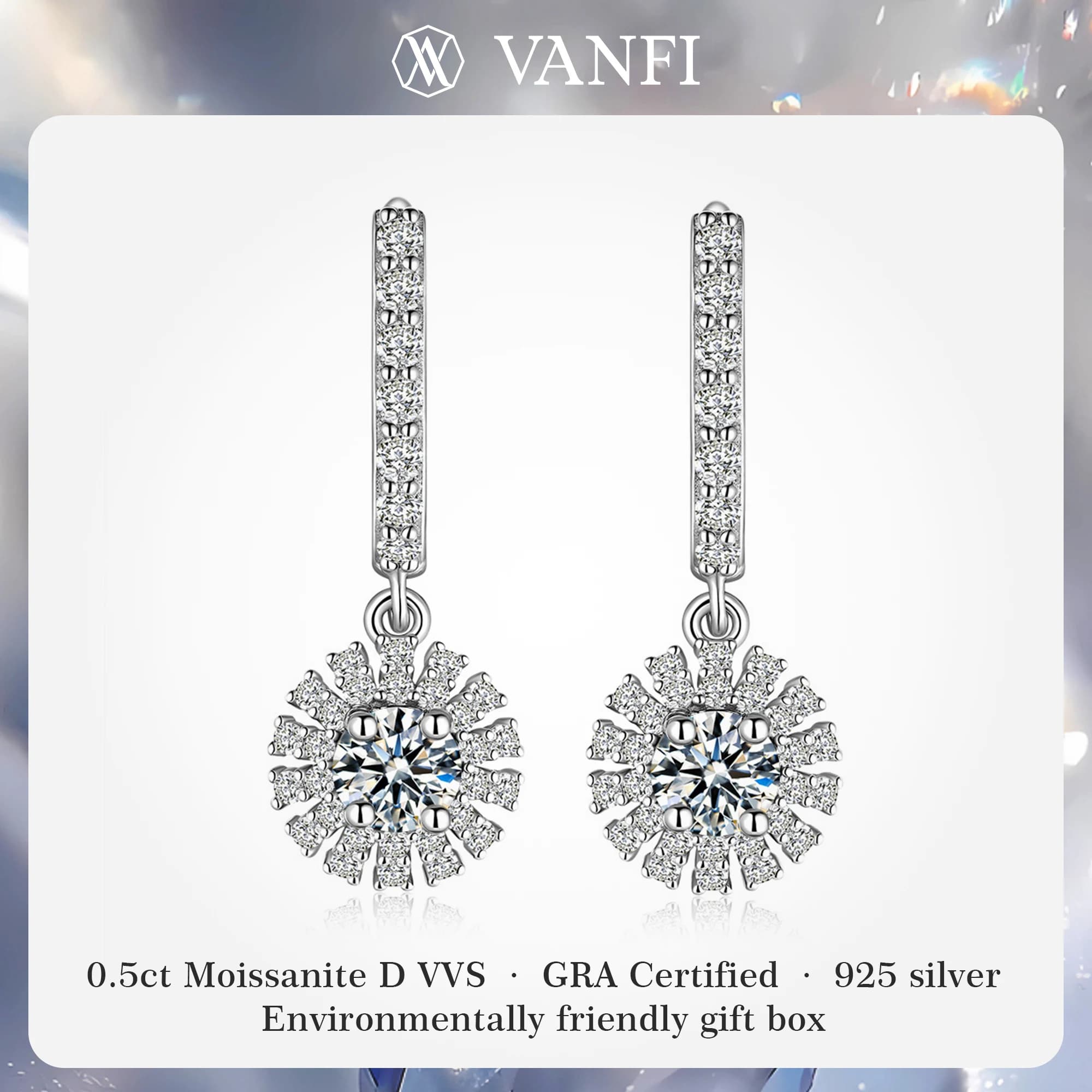 KFvanfi Pendant Earrings for Women 925 Sterling Silver Floral Design with 18K white gold plating Jewelry for certified parties